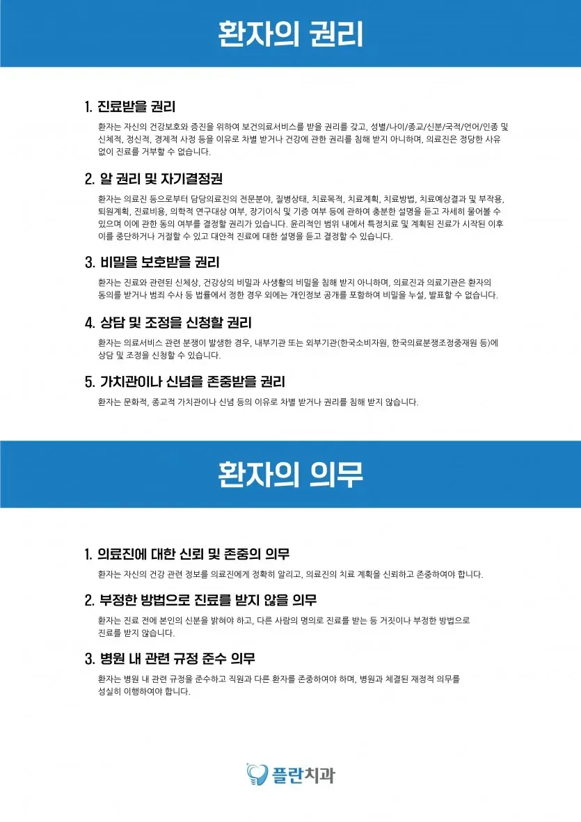お知らせ画像:プラン歯科は患者の権利と義務を尊重します(韓国語)